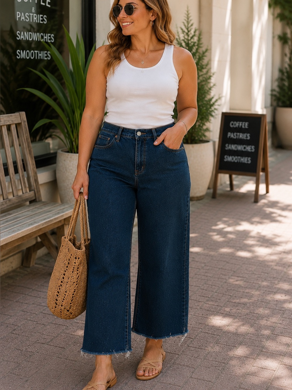 GAP Denim Wide Leg Crop Jeans Women’s 14/32 Raw Hem Trouser Jeans
